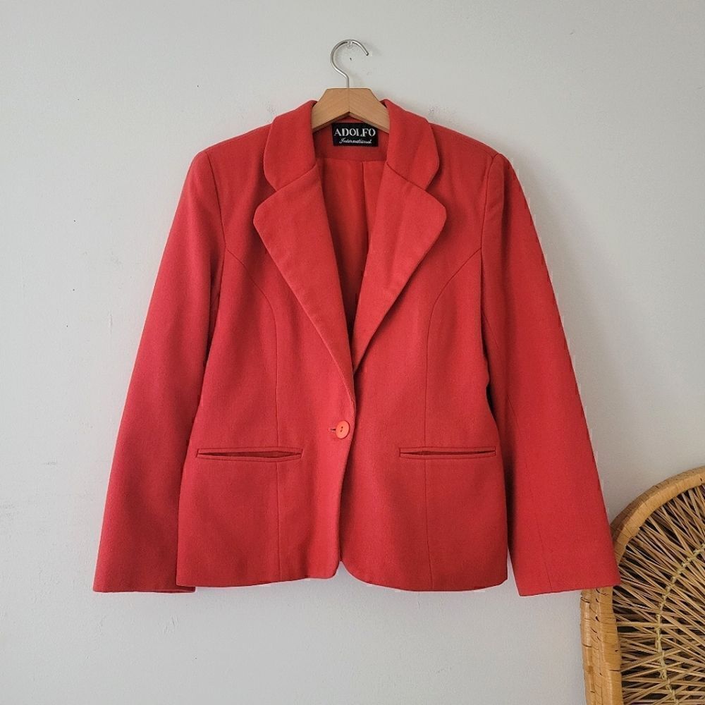 Vintage Adolfo International 100% Wool Red Blazer Jacket 8